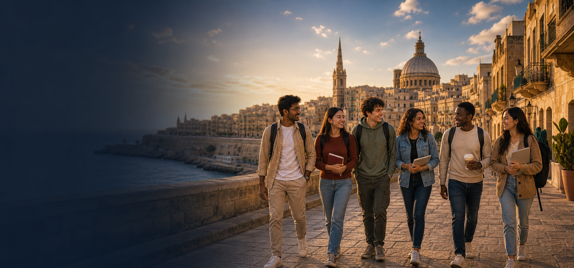 International students walking in Malta